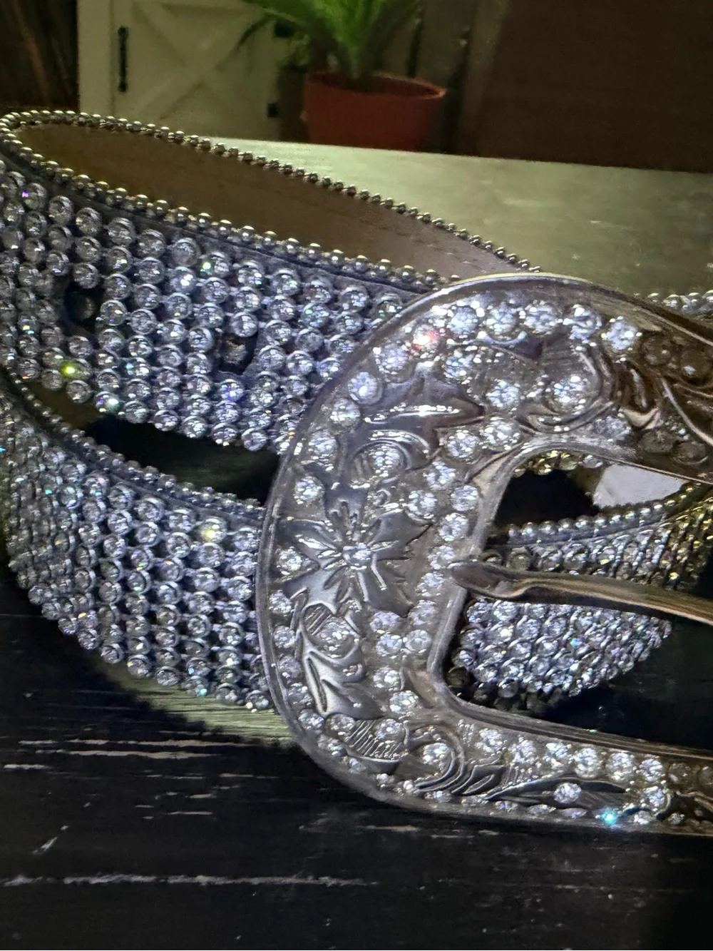 Solid abs rhinestones diamond belt shimmers and gleem western bling belt large